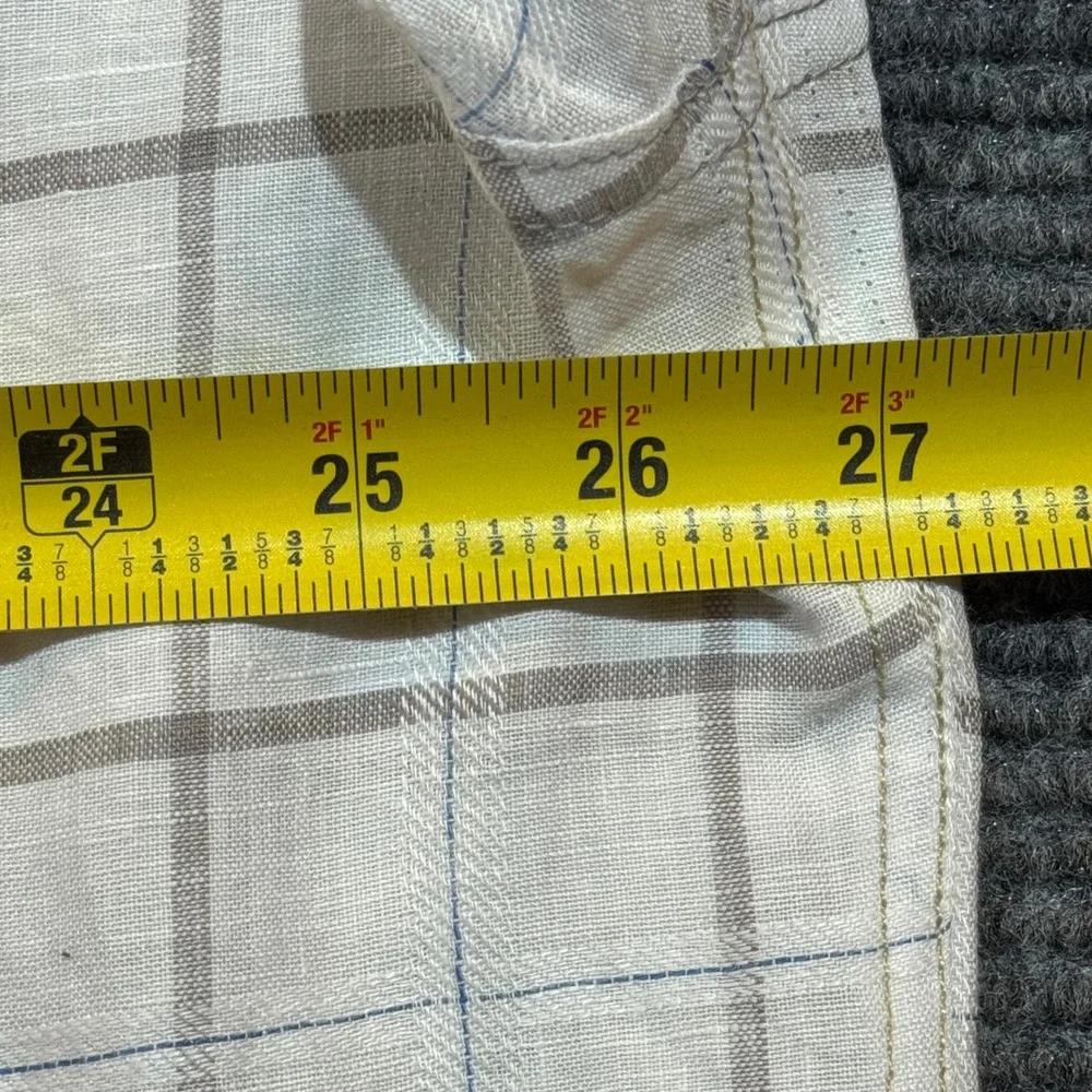 Raffi Pure Linen Button Up Shirt Mens XXL White Plaid Long Sleeve Summer Comfort